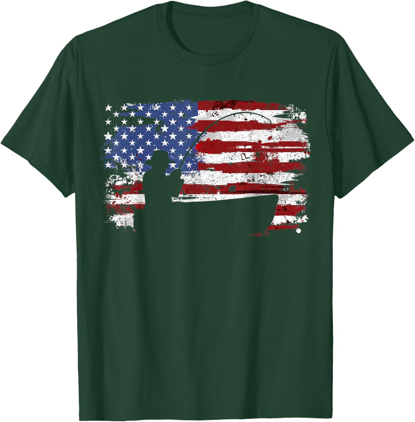 Fishing Vintage American Flag T-Shirt - T-Shirt | Forest