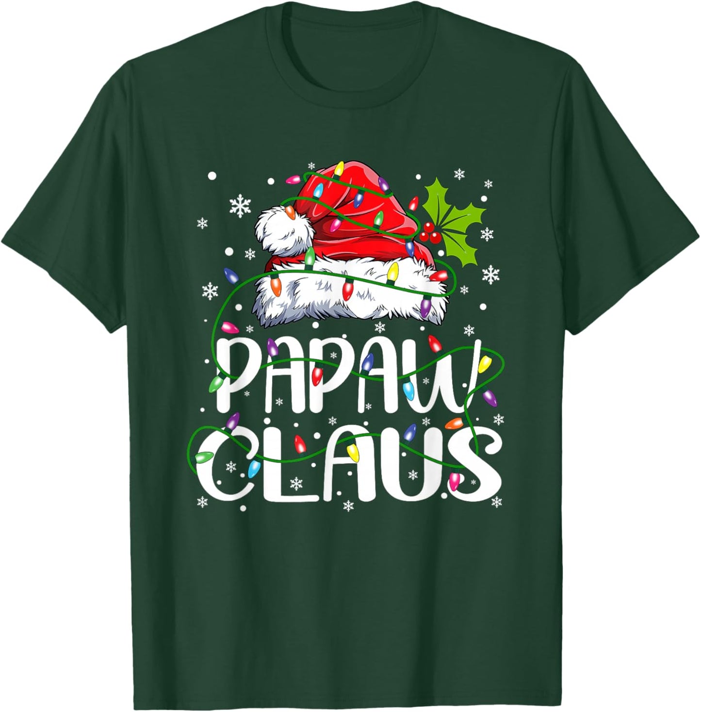 Papaw Claus Christmas Santa Hat Matching Family Xmas Lights T-Shirt - T-Shirt | Forest