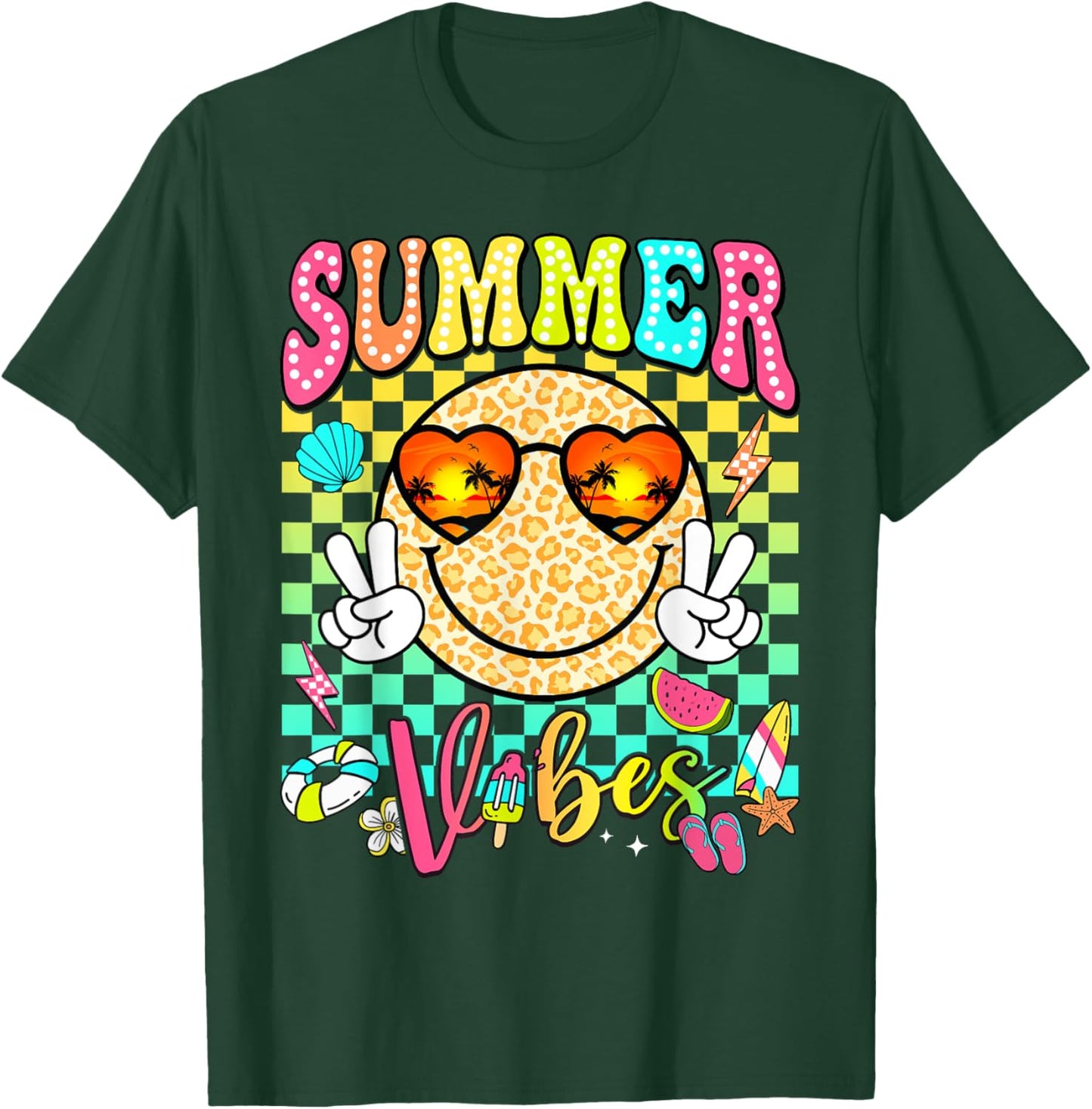 Groovy Summer Vibes Women Girl Kids Summer Beach Vacation T-Shirt - T-Shirt | Forest