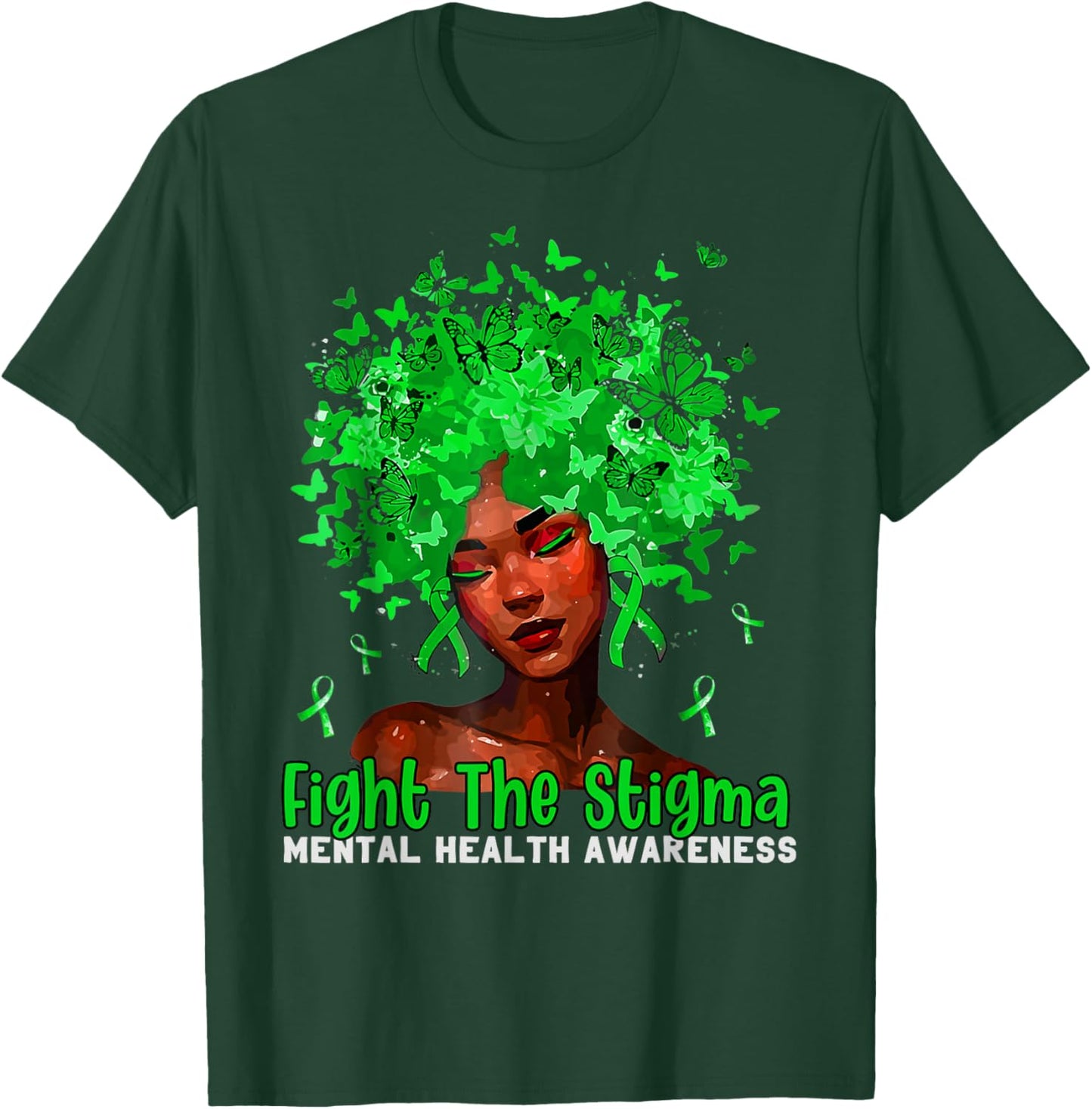 Mental Health Matters Fight The Stigma Afro African American T-Shirt - T-Shirt | Forest