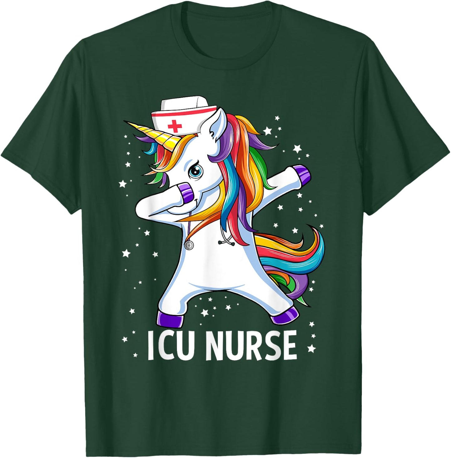 Dabbing Unicorn Funny ICU Nurse T-Shirt - T-Shirt | Forest