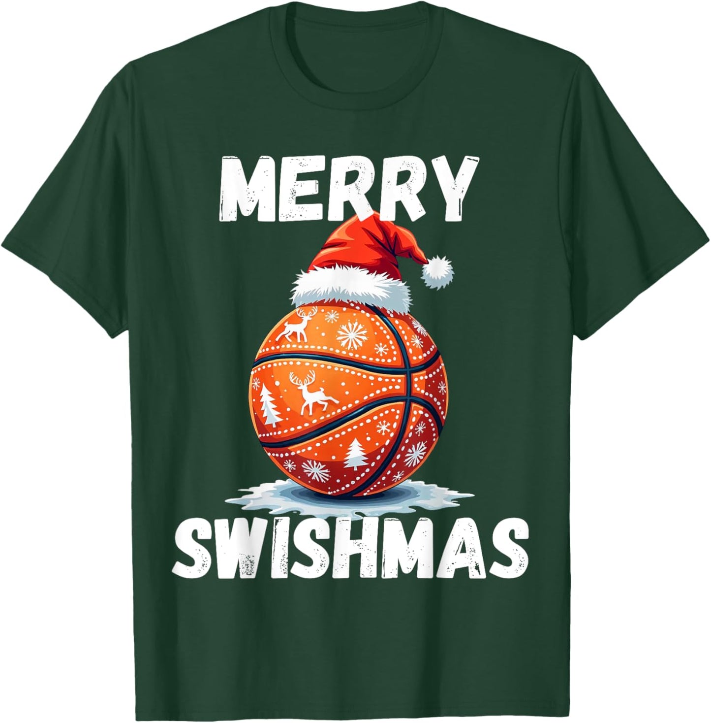 Merry Swishmas Basketball Cool Christmas Xmas Men Boys Kids T-Shirt - T-Shirt | Forest