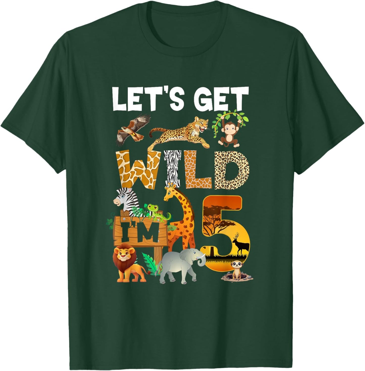 5 Year Old Zoo Birthday Safari Jungle Animal 5Th Bday T-Shirt - T-Shirt | Forest