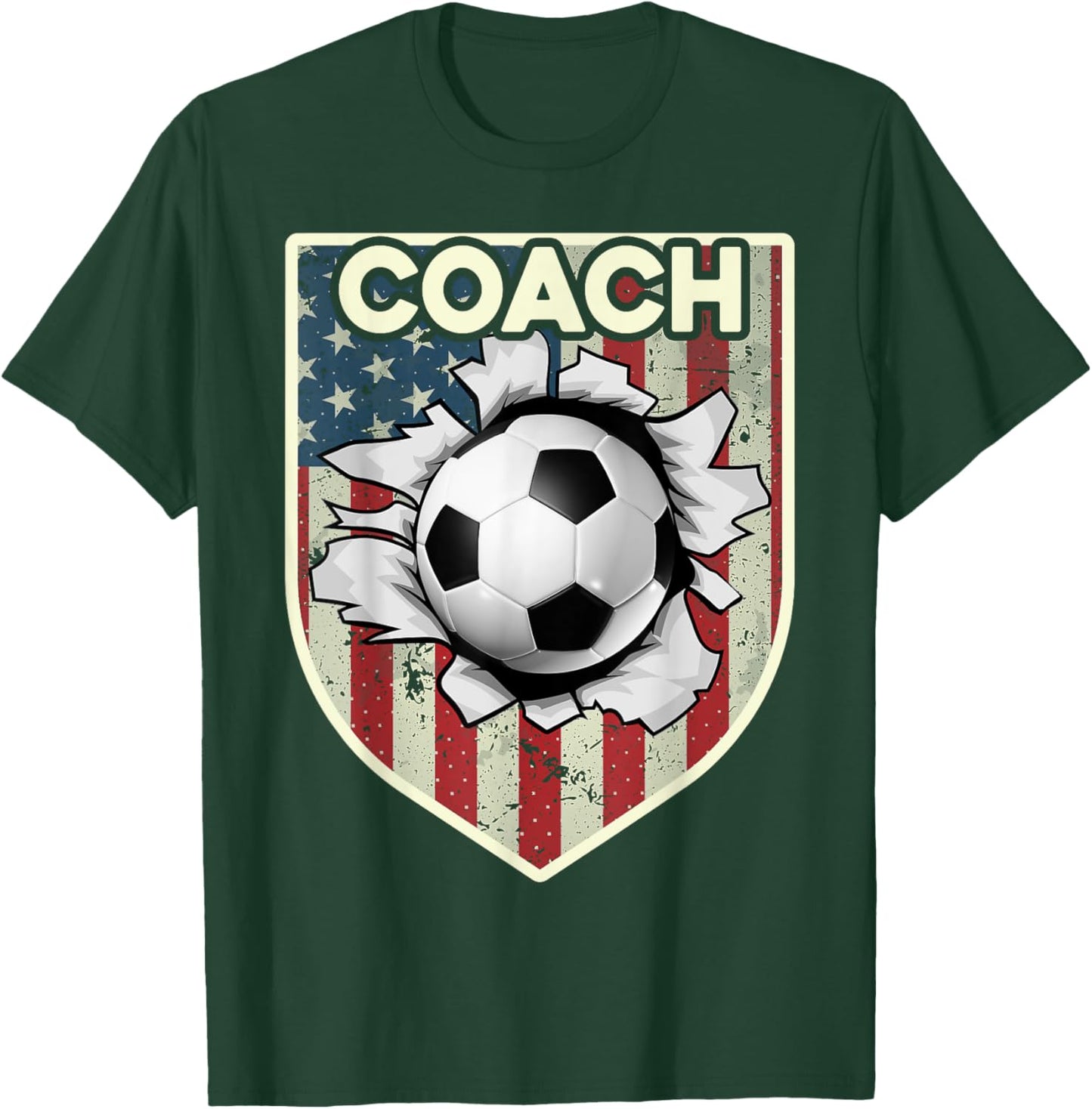 USA Flag Soccer Coach Funny Soccer Trainer American Outfit T-Shirt - T-Shirt | Forest