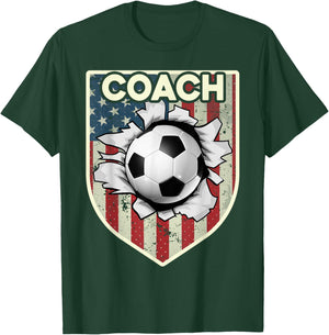 USA Flag Soccer Coach Funny Soccer Trainer American Outfit T-Shirt - T-Shirt | Forest