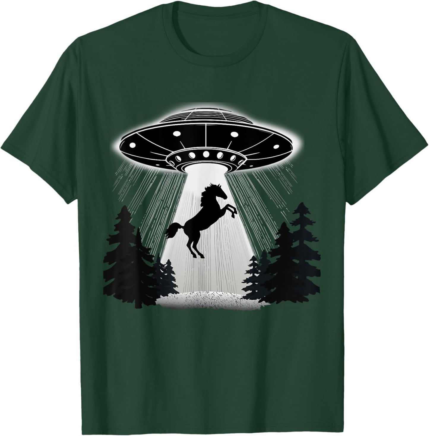 UFO Horse Alien Abduction Flying Saucer Equestrian Cowboy T-Shirt - T-Shirt | Forest