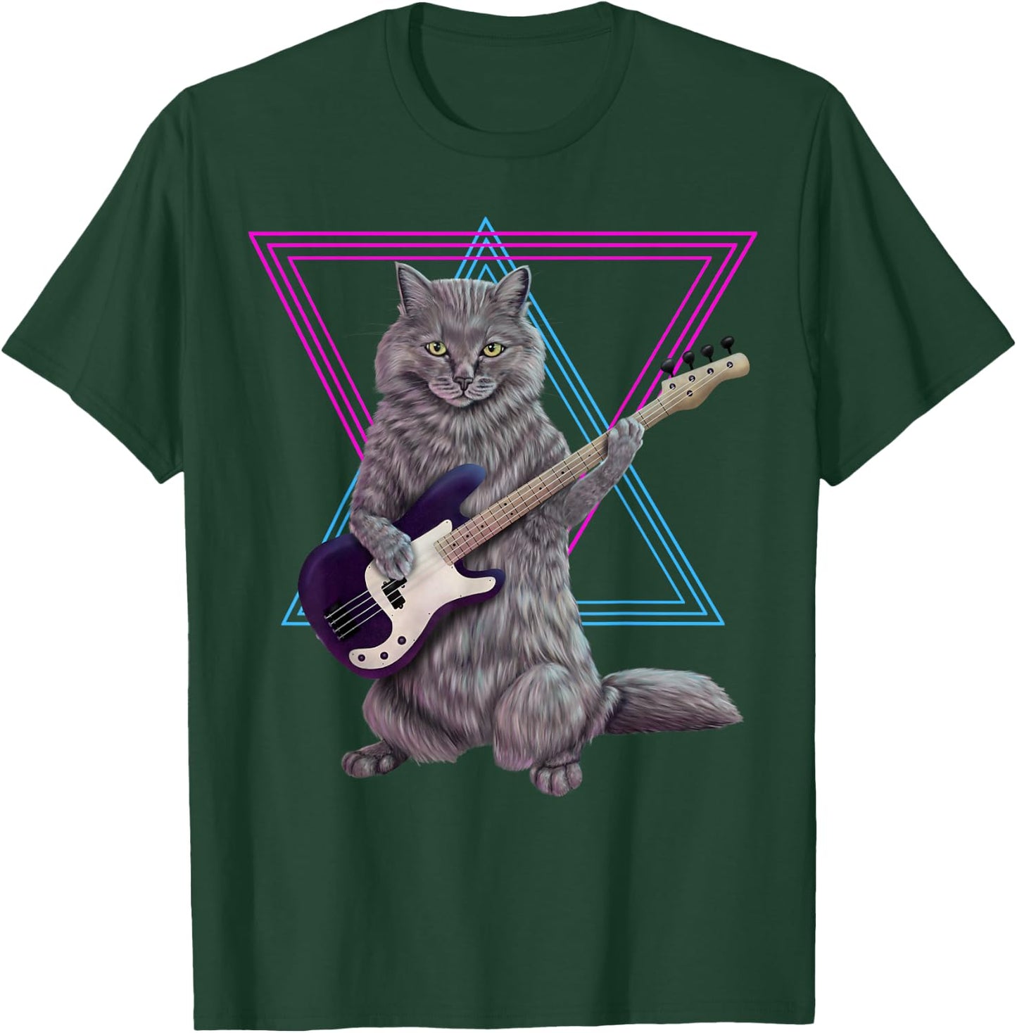 Basskatze - Rockkitty on a Bass Guitar T-Shirt - T-Shirt | Forest