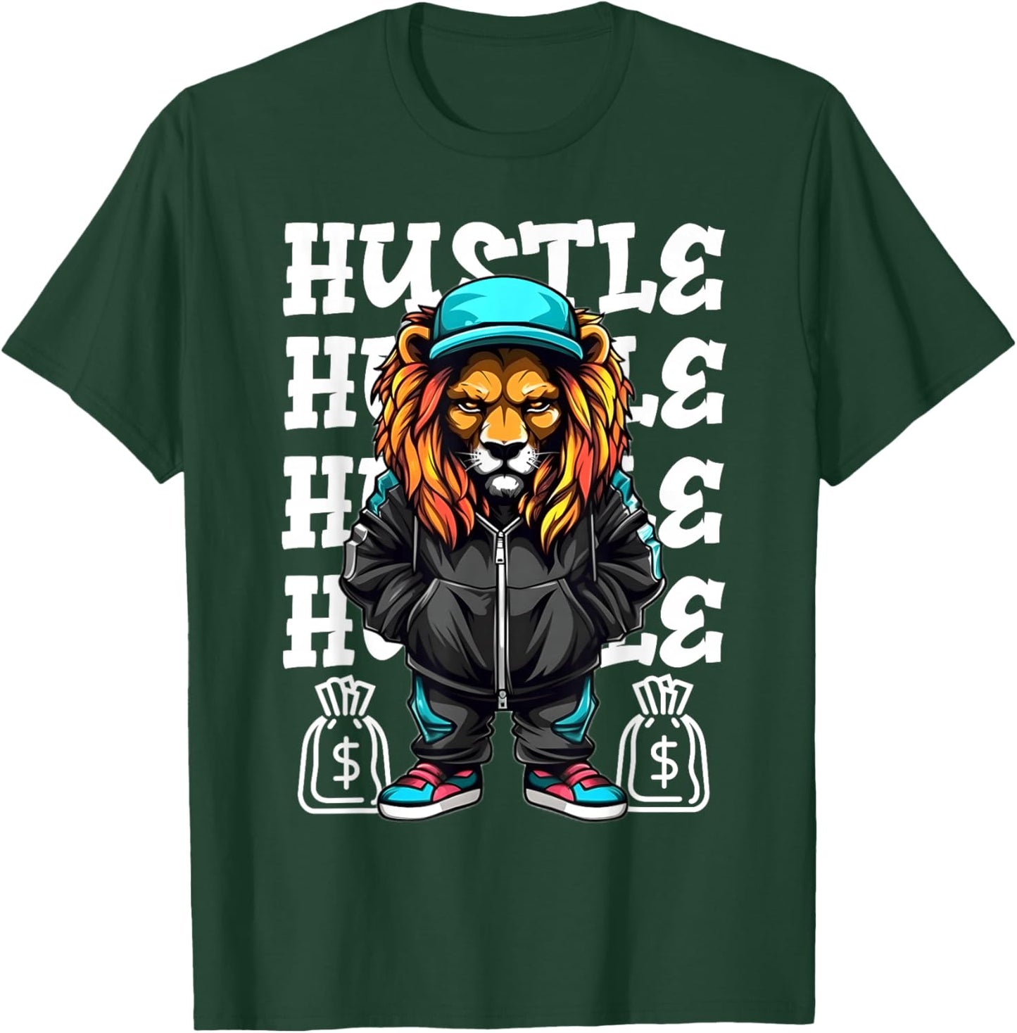 Hip Hop Lion Hustle Money Urban Drip Streetwear Black King T-Shirt - T-Shirt | Forest
