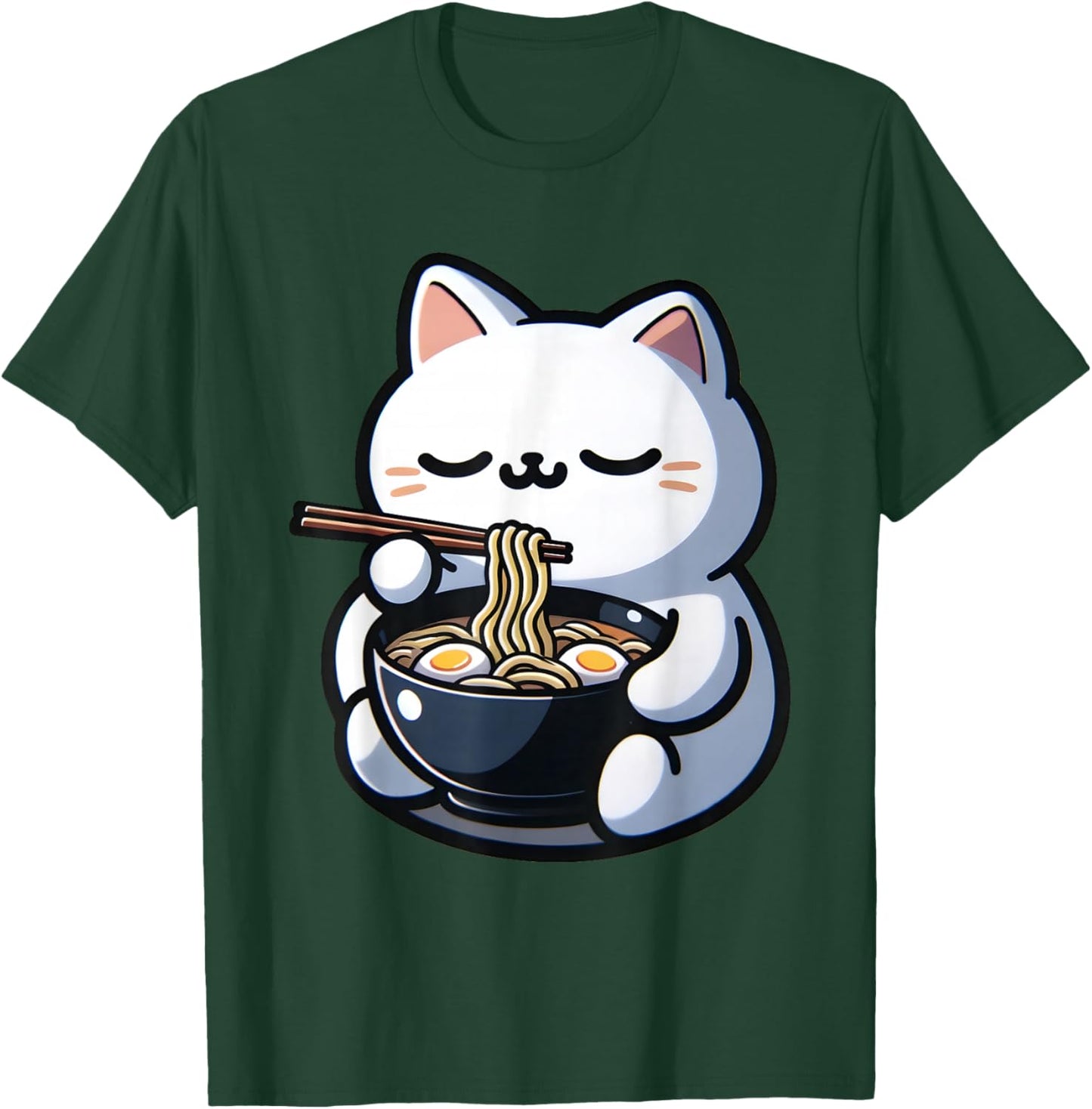 Cat Eating Ramen Noodles Kawaii Anime Japanese Cute Neko T-Shirt - T-Shirt | Forest