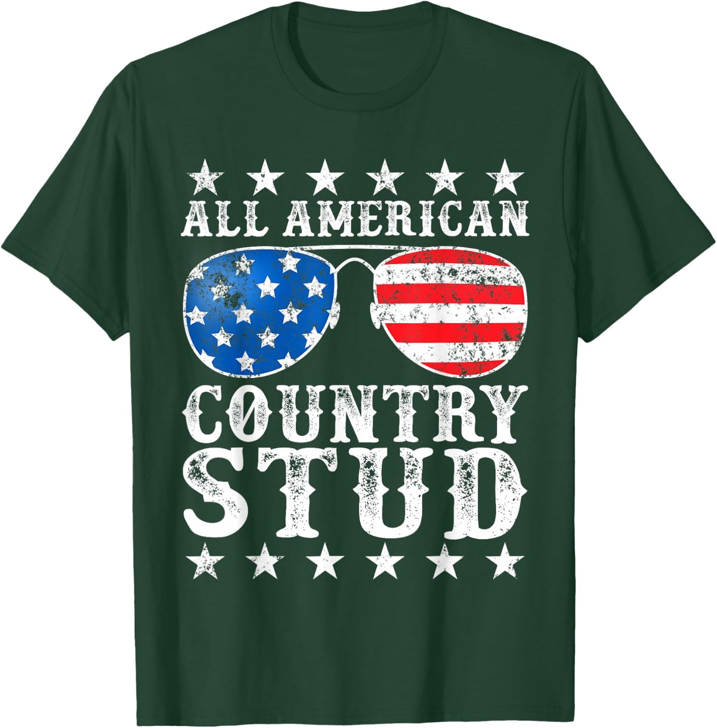 All American Stud Boy Country 4th of July USA Flag Gift T-Shirt - T-Shirt | Forest