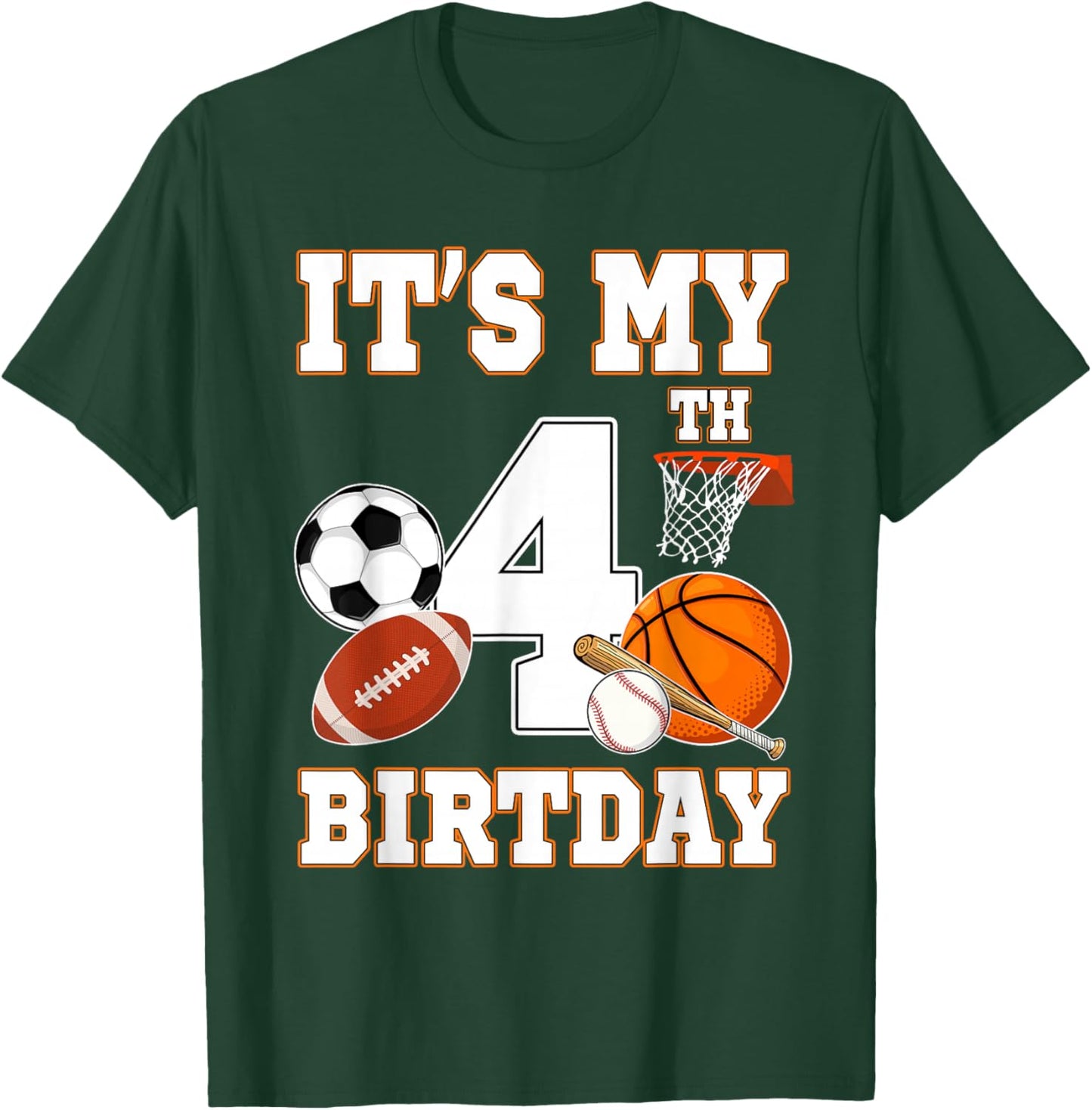 It's my 4th Birthday Sport Balls 4 Year Old Kids Party T-Shirt - T-Shirt | Forest