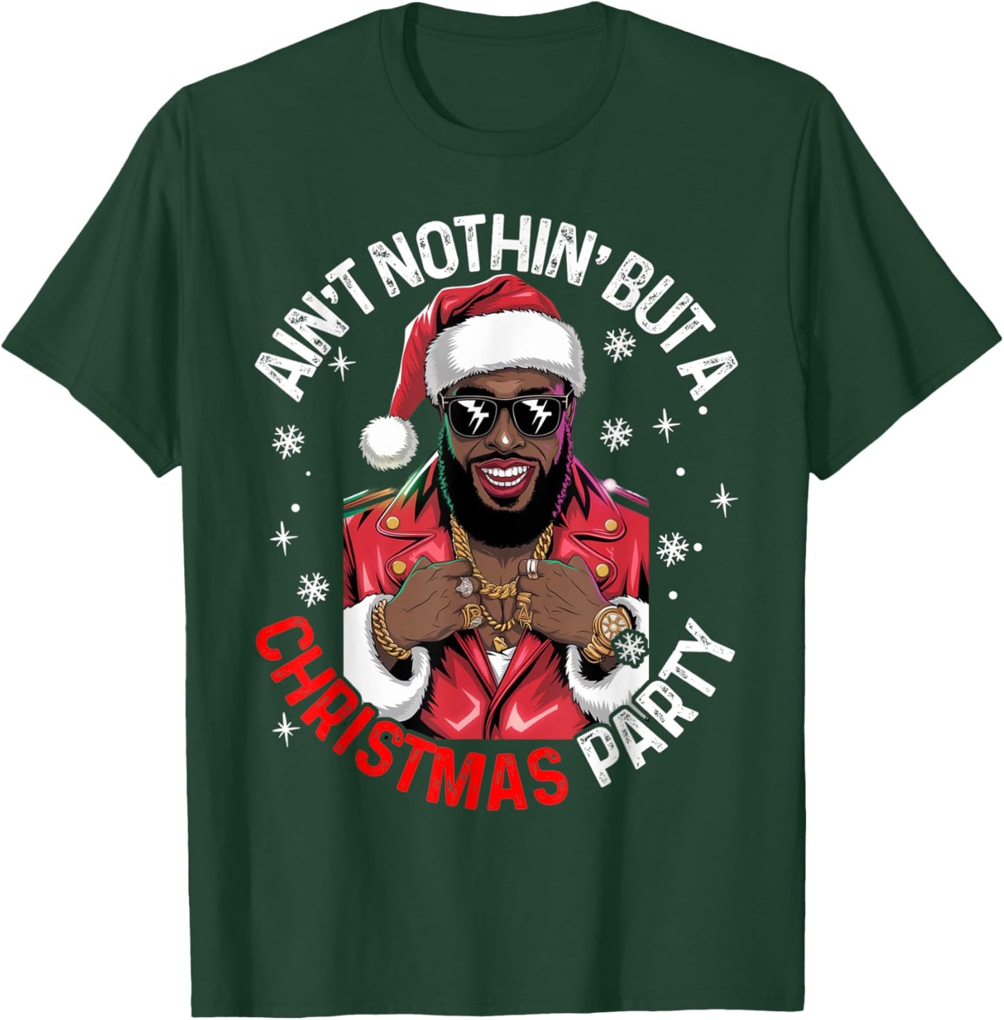 Black African American Santa Claus Christmas Pajama MenWomen T-Shirt - T-Shirt | Forest