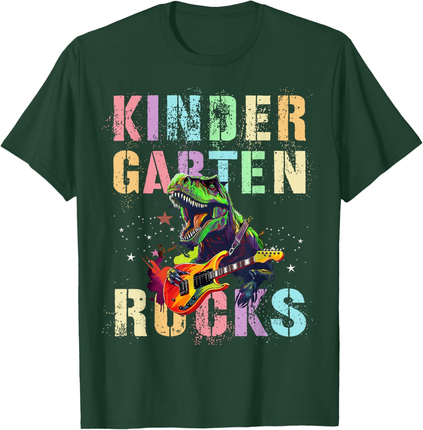 Kids KINDERGARTEN ROCKS Teacher Squad Rockstar Kinder T-Rex T-Shirt - T-Shirt | Forest