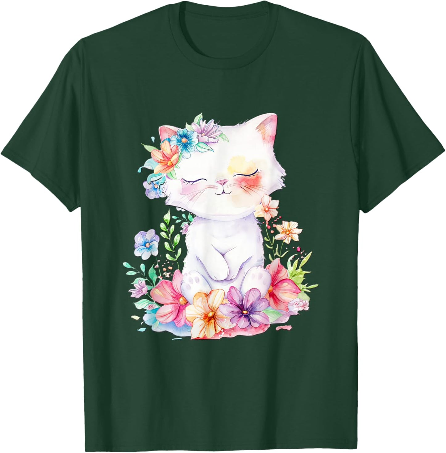 Cat with Flowers Cute Cats Forest Kitten Animal Daughter T-Shirt - T-Shirt | Forest