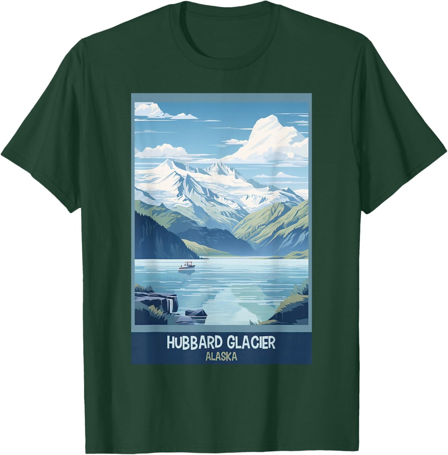 Hubbard Glacier, Alaska Retro Travel Poster Graphic T-Shirt - T-Shirt | Forest