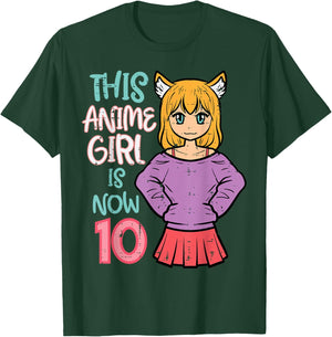 This Anime Girl is Now 10 Bday 10th Birthday Japanese Manga T-Shirt - T-Shirt | Forest