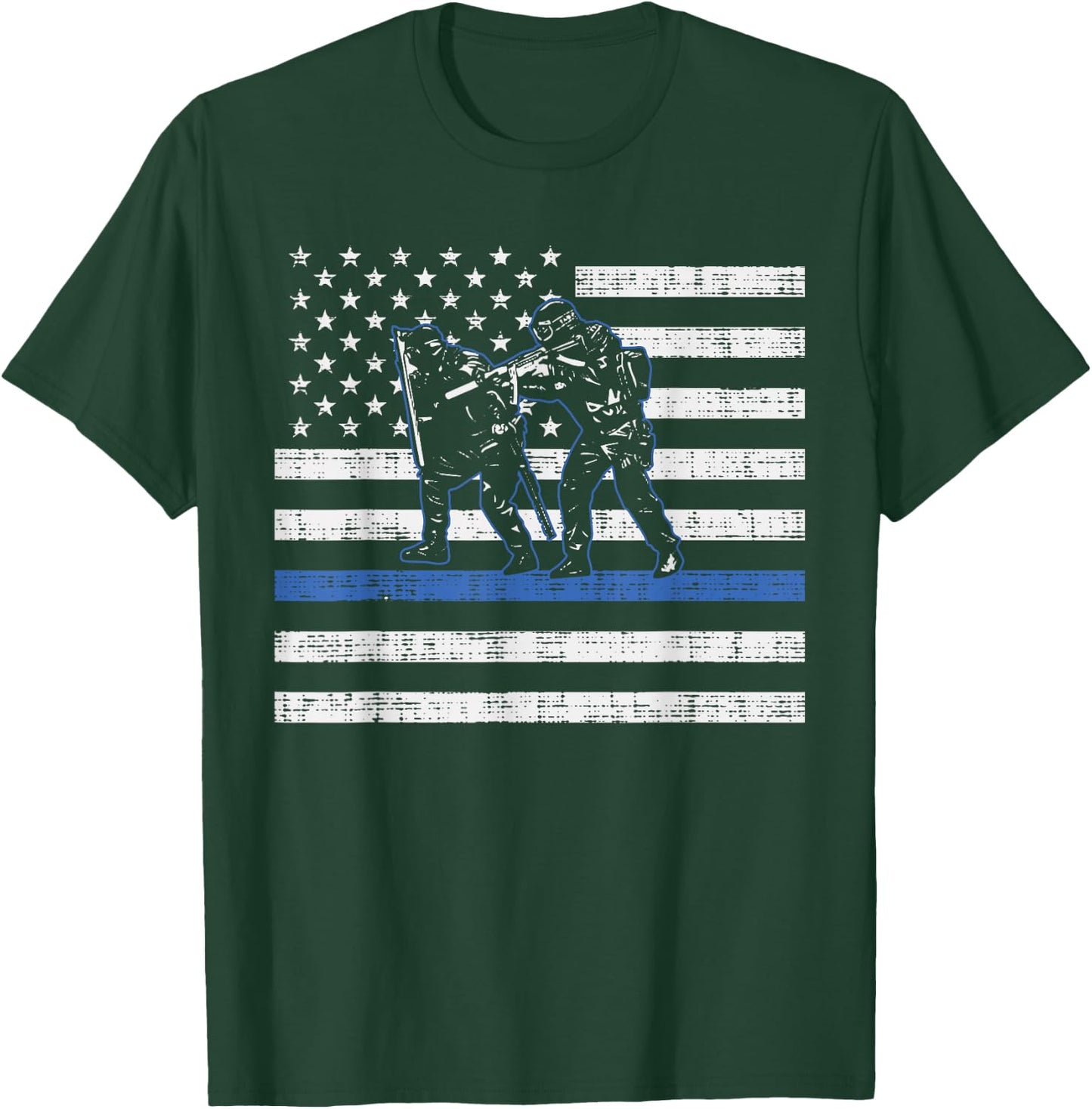 Thin Blue Line Swat Team Shirt US Flag American Police T-Shirt - T-Shirt | Forest
