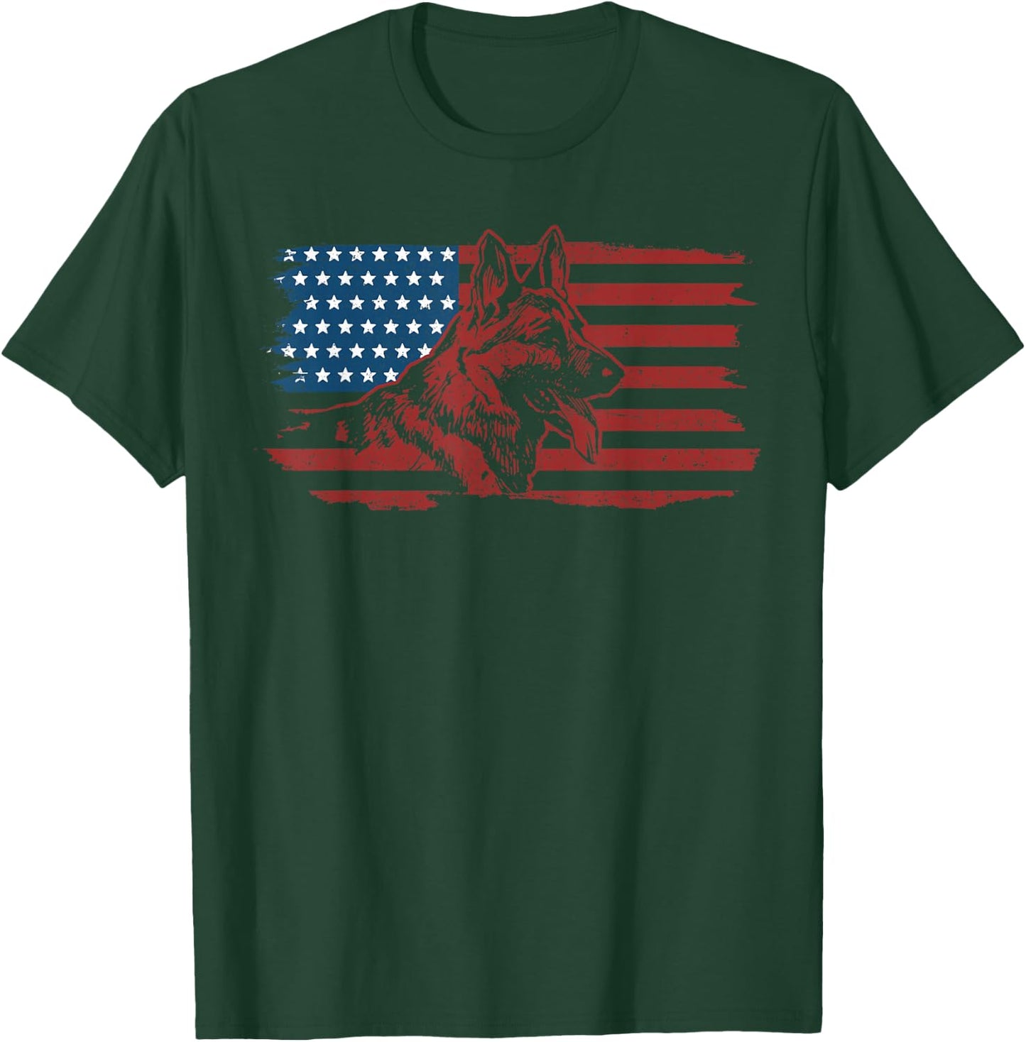 German Shepherd Dog American Flag Patriotic K-9 Unit Gift T-Shirt - T-Shirt | Forest