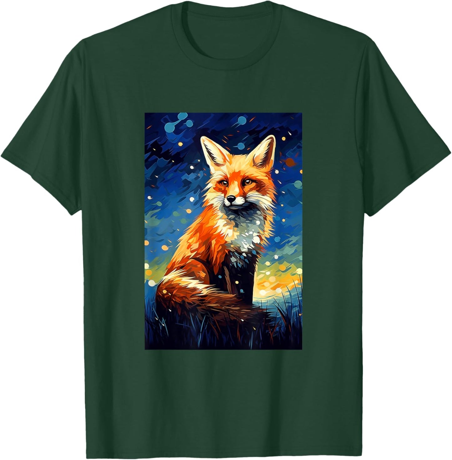 Cute Fox Van Gogh Style Starry Night Graphic T-Shirt - T-Shirt | Forest