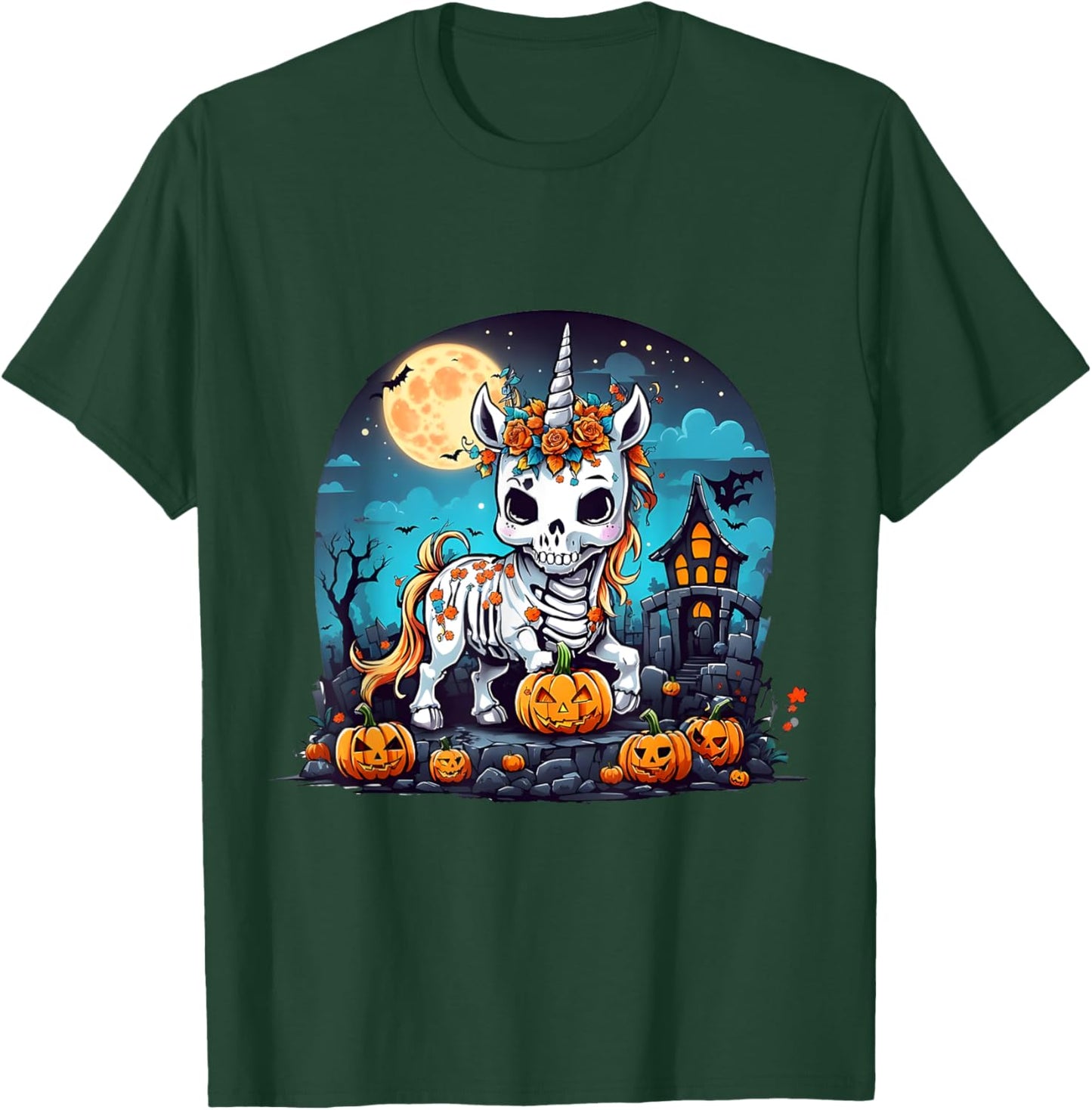 Cute Halloween Skeleton Unicorn Girls Women Witchy Halloween T-Shirt - T-Shirt | Forest
