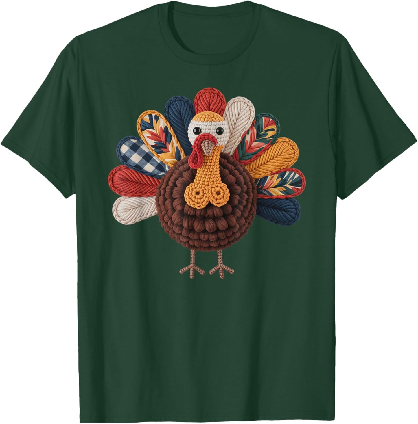 Crochet Turkey Thanksgiving Fall Cute Family Holiday Yarn T-Shirt - T-Shirt | Forest