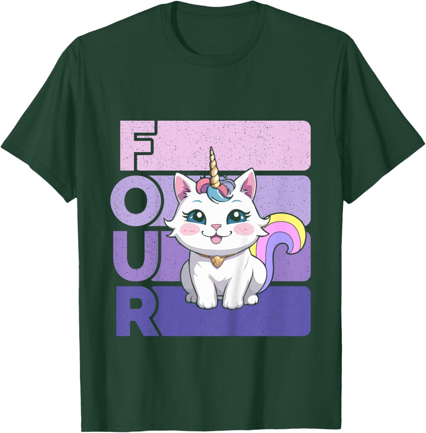 Kids Caticorn 4th Birthday Cat Unicorn 4 Year Old Girl B-day T-Shirt - T-Shirt | Forest