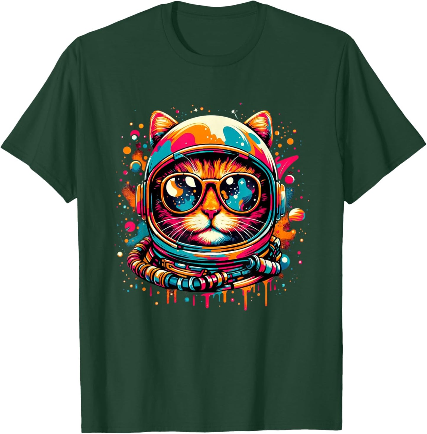 Space Cat Funny Cosmic Astronaut Cat Cute Retro Galaxy Cat Women Kids T-Shirt - T-Shirt | Forest