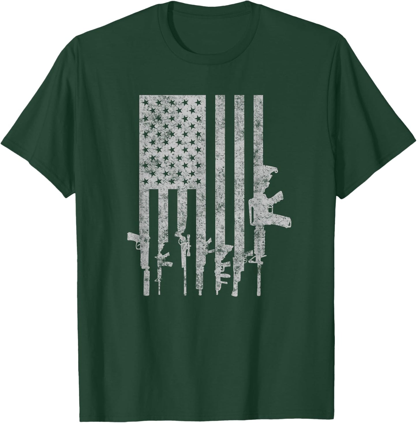 Distressed American Flag Guns Cool Pro Gun Top T-Shirt - T-Shirt | Forest