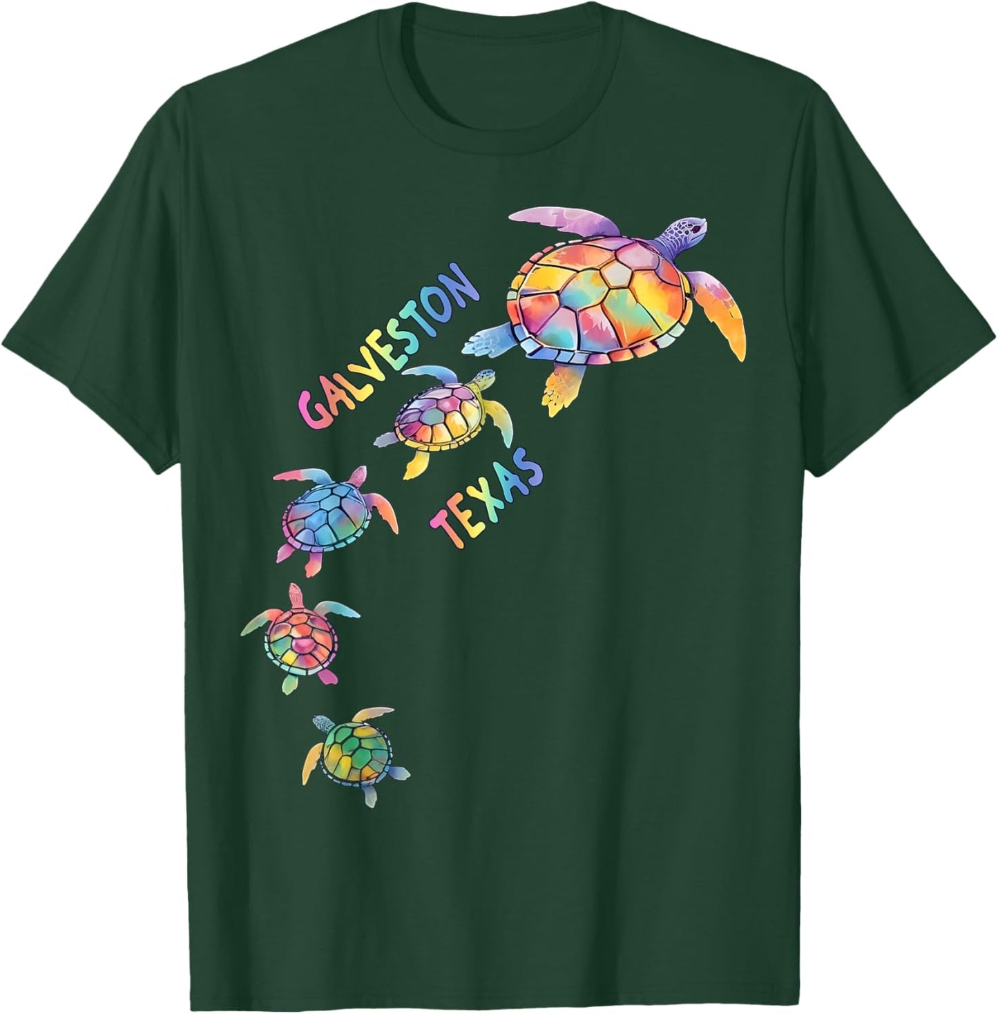 Galveston Texas Sea Turtle Lover Colorful GB Beach Vacation T-Shirt - T-Shirt | Forest
