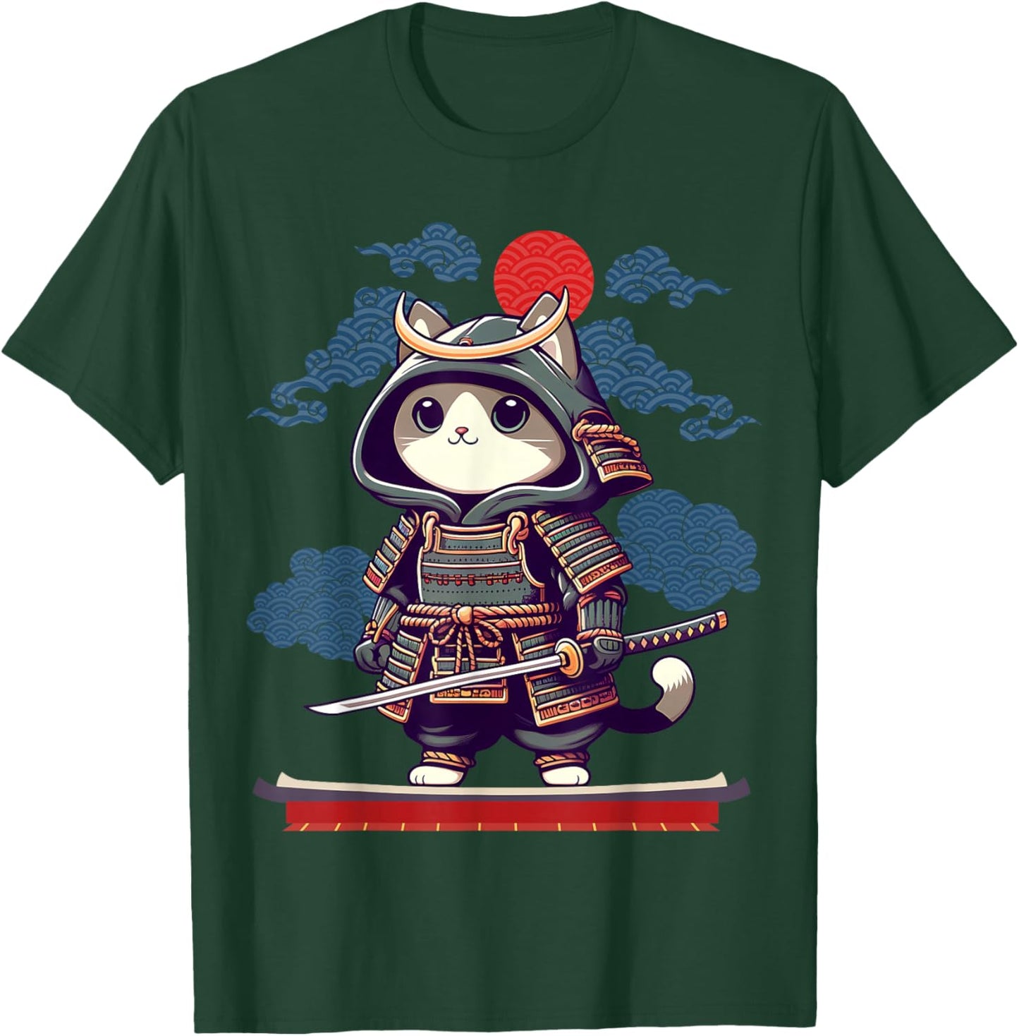 Japanese Samurai Cat Tattoo Kawaii Ninja Cat Anime Cute Kids T-Shirt - T-Shirt | Forest