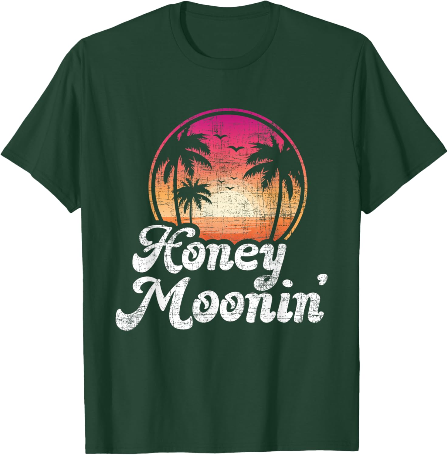 Honeymoonin' - Vintage Sunset Honeymoon Vacation Marriage T-Shirt - T-Shirt | Forest