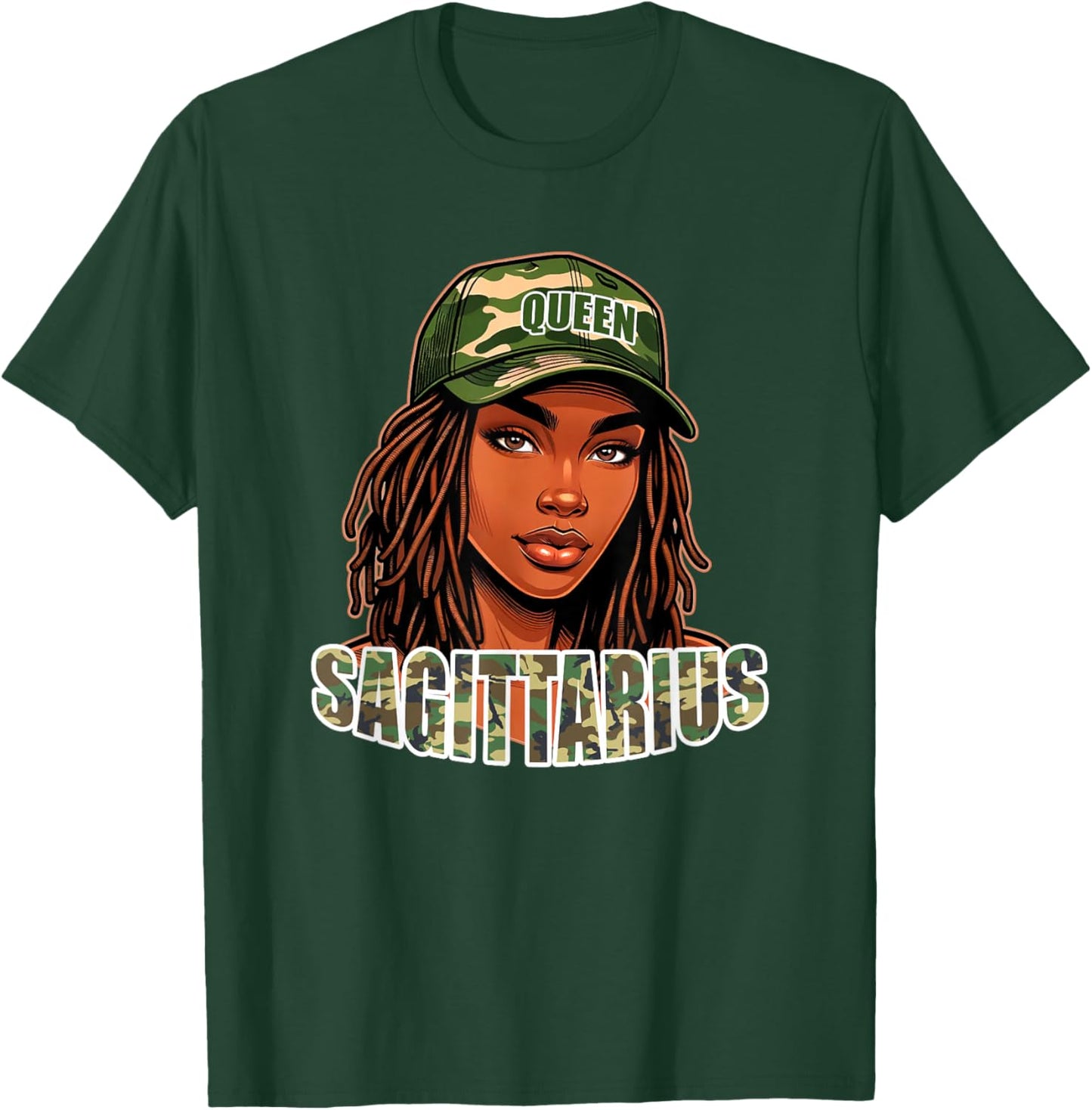 Sagittarius Queen Camo Hat Locs Birthday Black Woman T-Shirt - T-Shirt | Forest