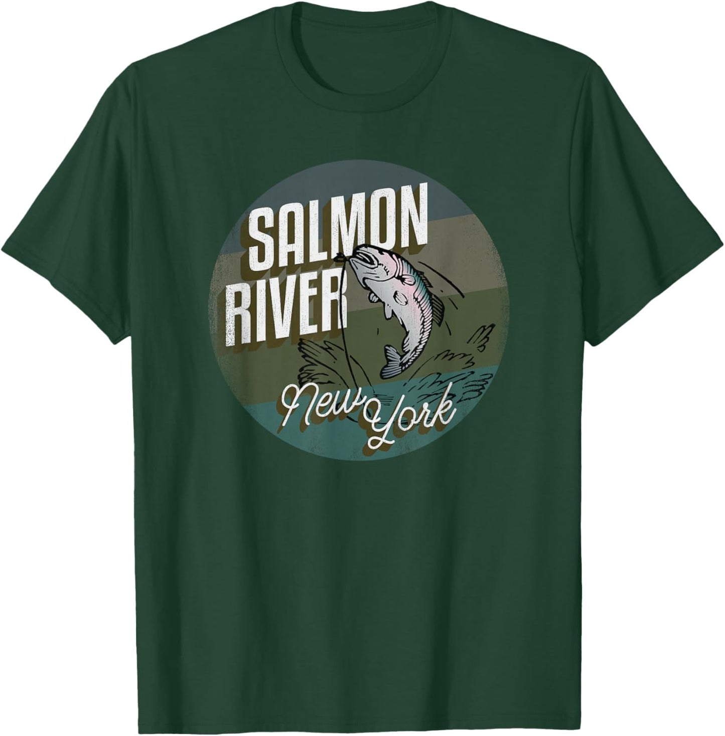 Salmon River NY Souvenir Fishing Vintage Style Salmon T-Shirt - T-Shirt | Forest