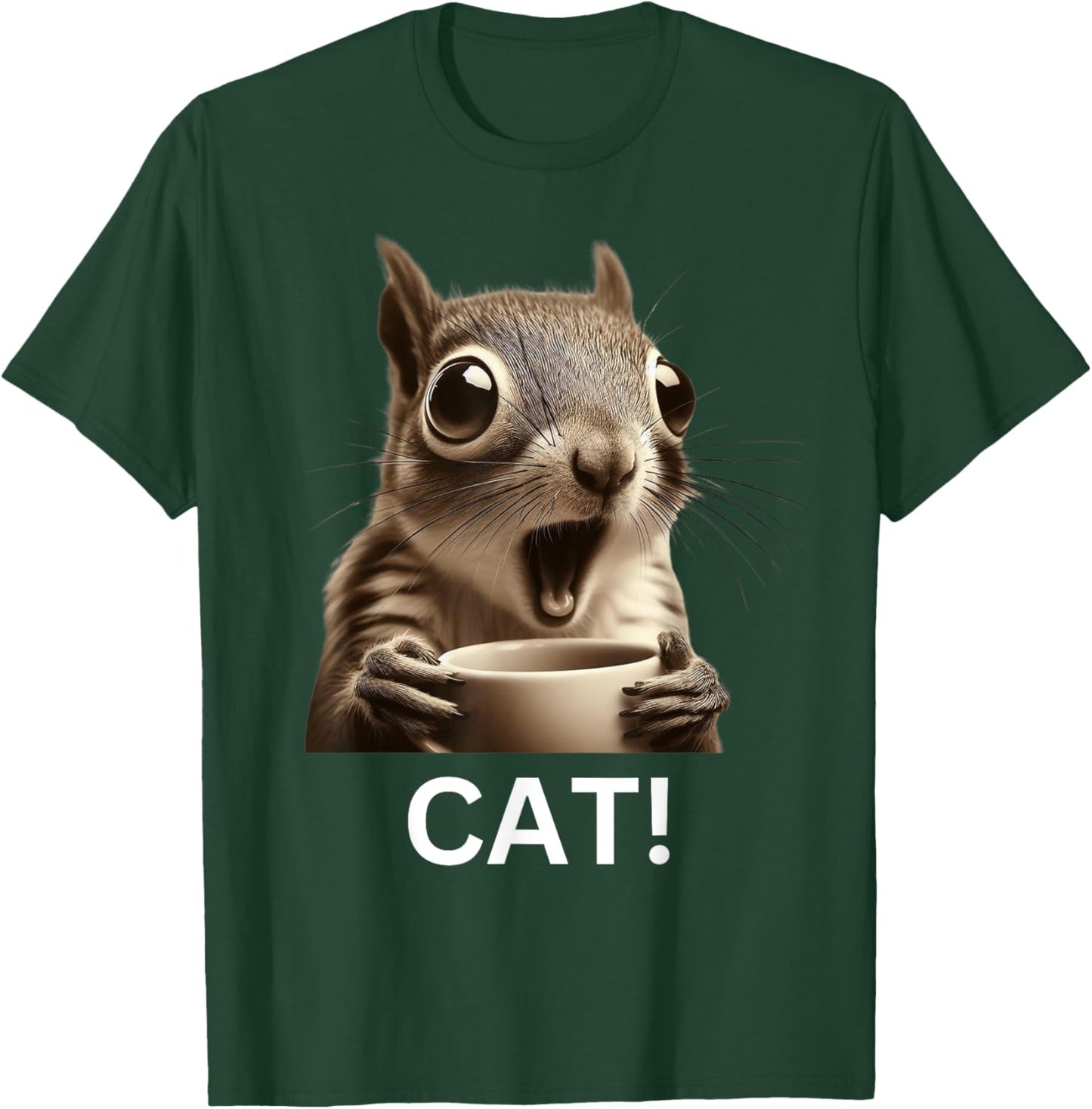 Oh Look Cat Surprised Coffee Squirrel funny humor Men Women Kids T-Shirt - T-Shirt | Forest