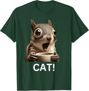 Oh Look Cat Surprised Coffee Squirrel funny humor Men Women Kids T-Shirt - T-Shirt | Forest