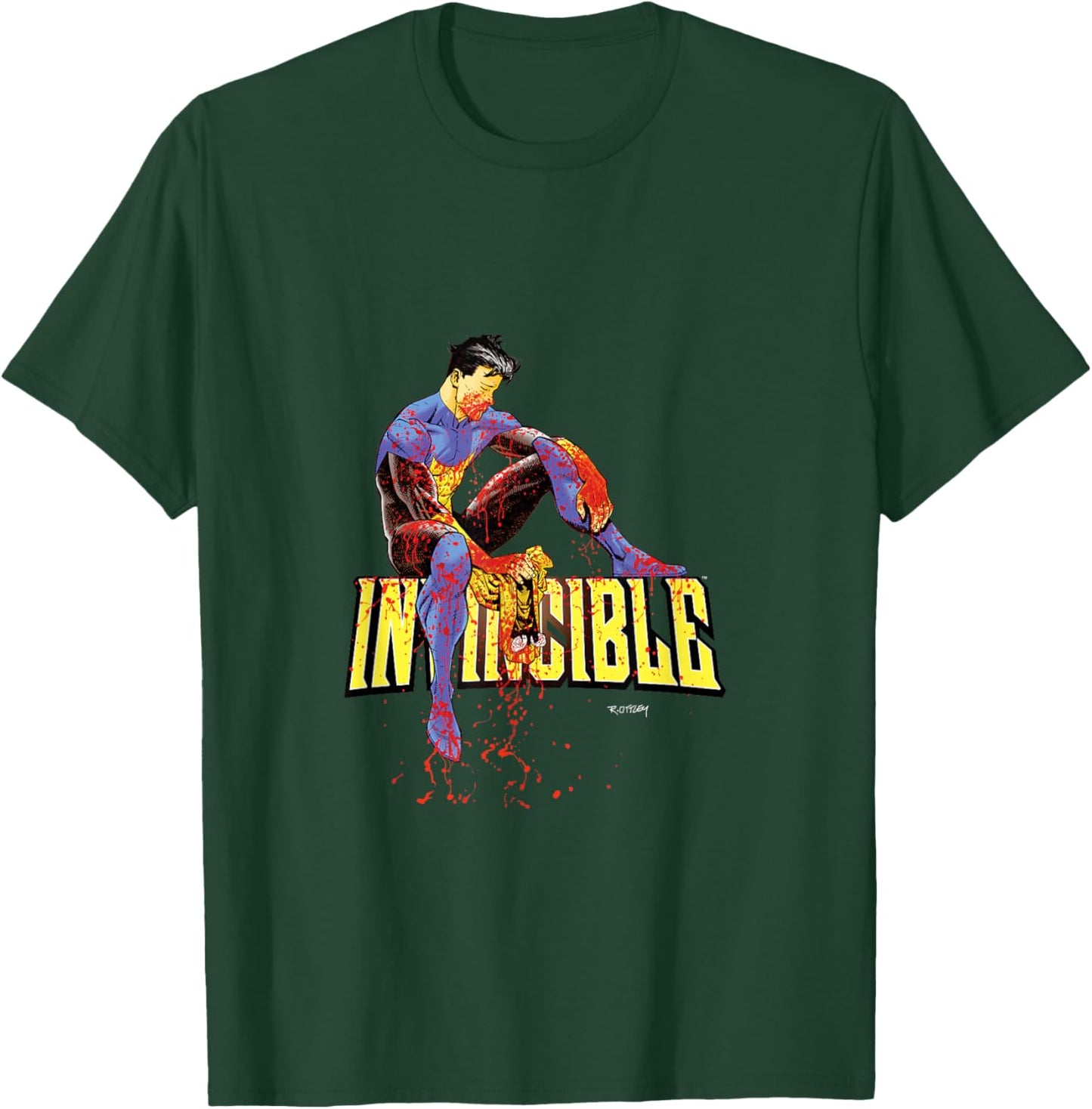 INVINCIBLE Official Merchandise -Adults Black Cartoon Short Sleeve Classic Fit T-Shirt - T-Shirt | Forest
