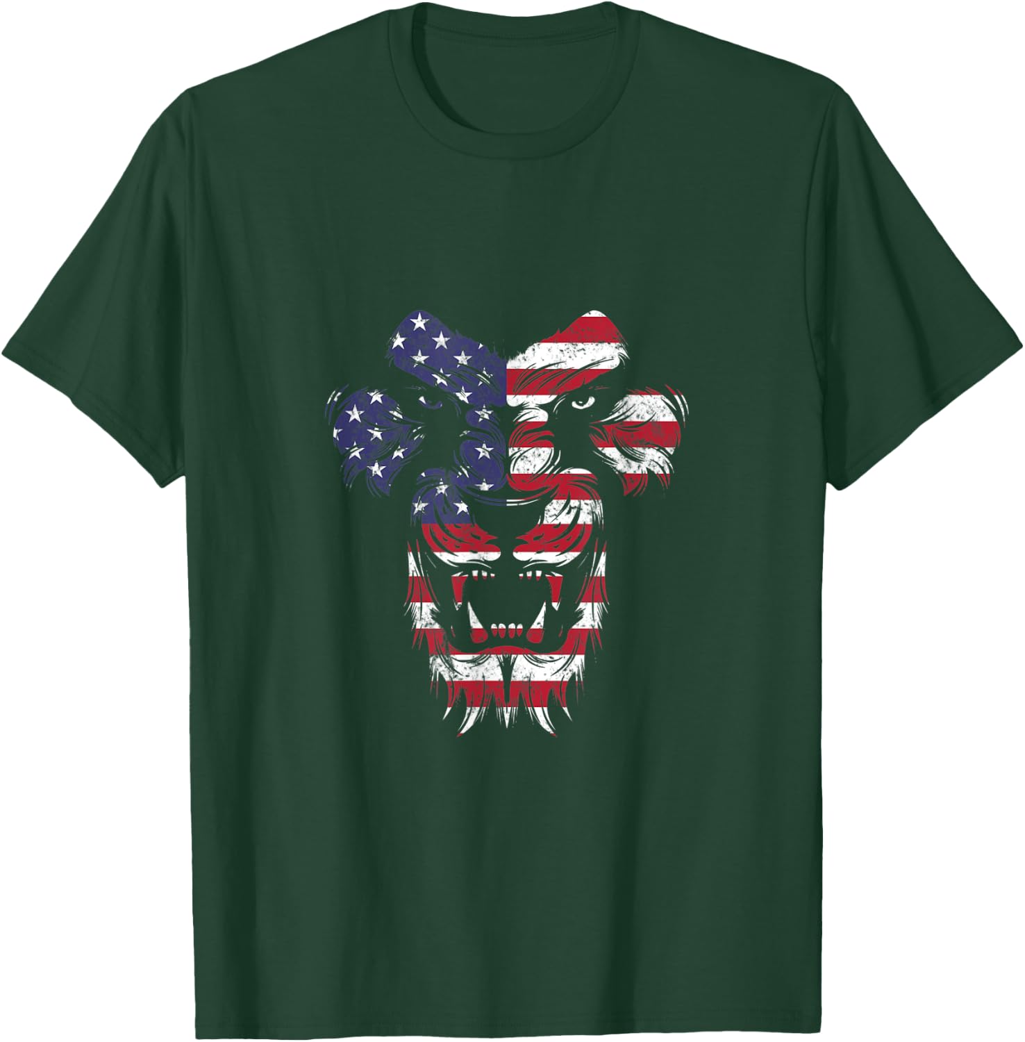Vintage Patriotic Roaring Lion USA American Flag 4th of July Men T-Shirt - T-Shirt | Forest
