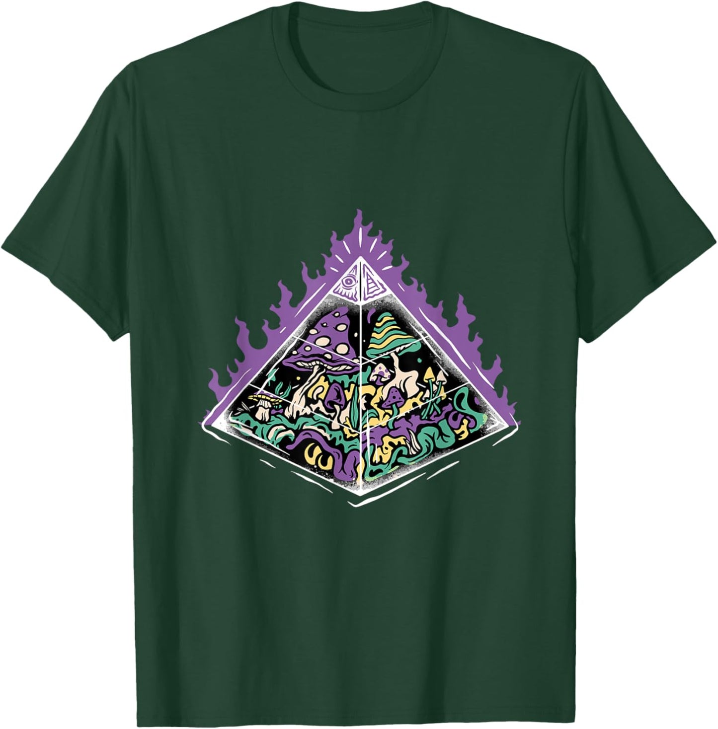 Psychedelic Mushroom Illuminated Sacred Geometry Clothes T-Shirt - T-Shirt | Forest