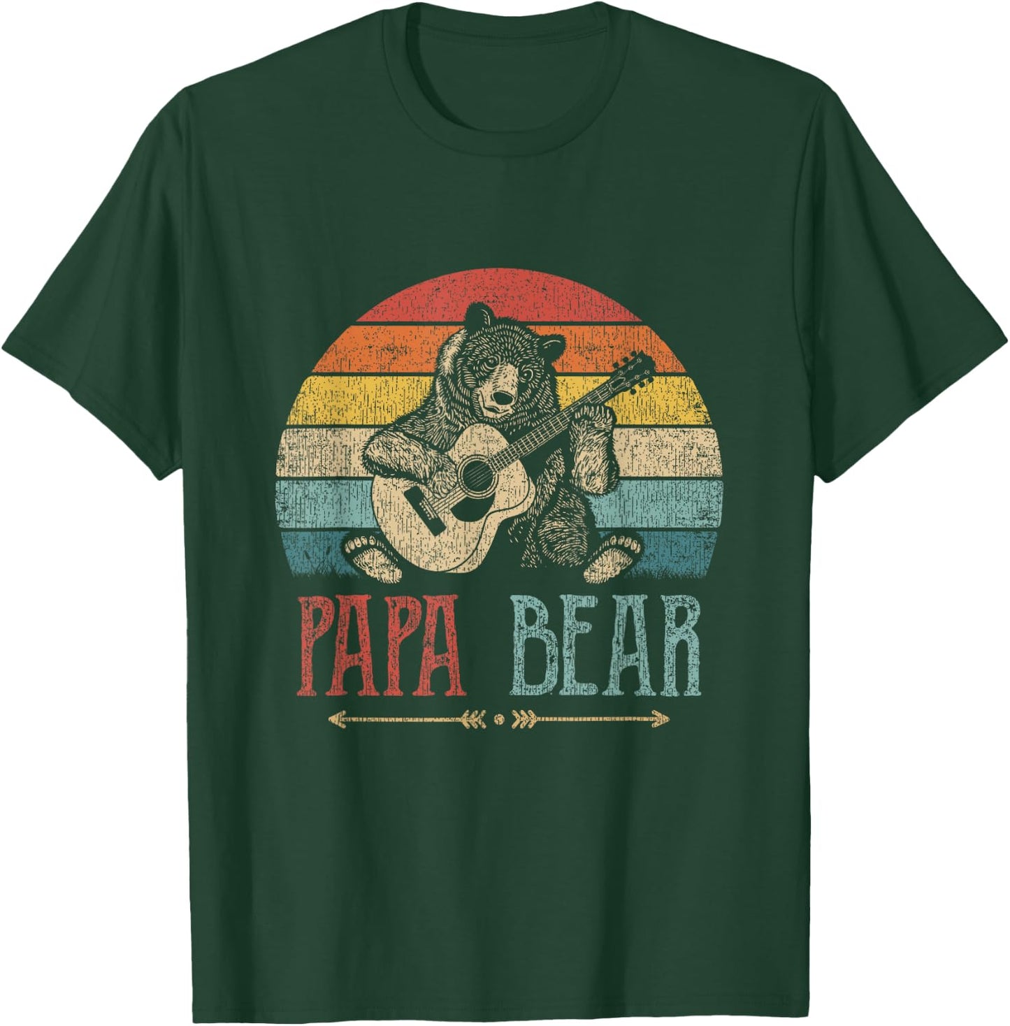 Cute Papa Bear Vintage Father's Day Retro Dad Guitar T-Shirt - T-Shirt | Forest
