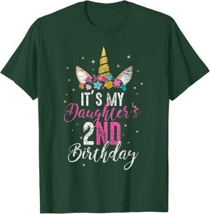 Its My Daughters 2nd Birthay Girl Gift Unicorn Birthday T-Shirt - T-Shirt | Forest