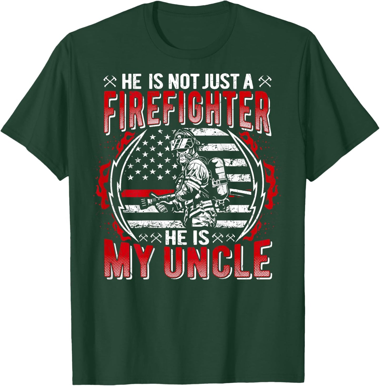 My Uncle Is Firefighter Thin Red Line Fire Nephew Niece Gift T-Shirt - T-Shirt | Forest