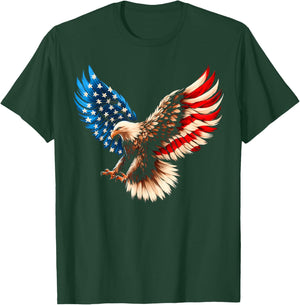 Bald Eagle & Patriotic American Flag 4th Of July T-Shirt - T-Shirt | Forest
