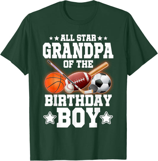 All Star Grandpa Of The Birthday Boy Basketball Soccer Sport T-Shirt - T-Shirt | Forest