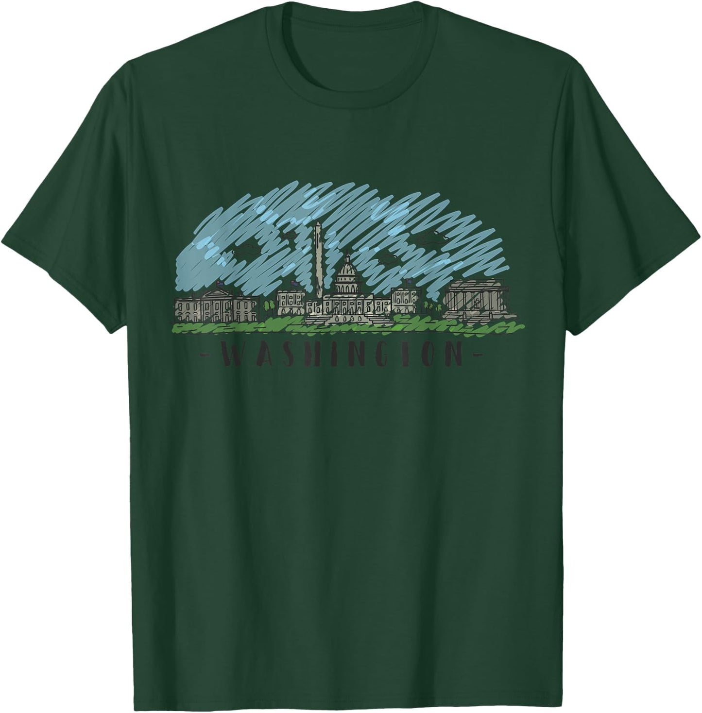 Washington DC Skyline City Pride - Multi Color Watercolors. T-Shirt - T-Shirt | Forest