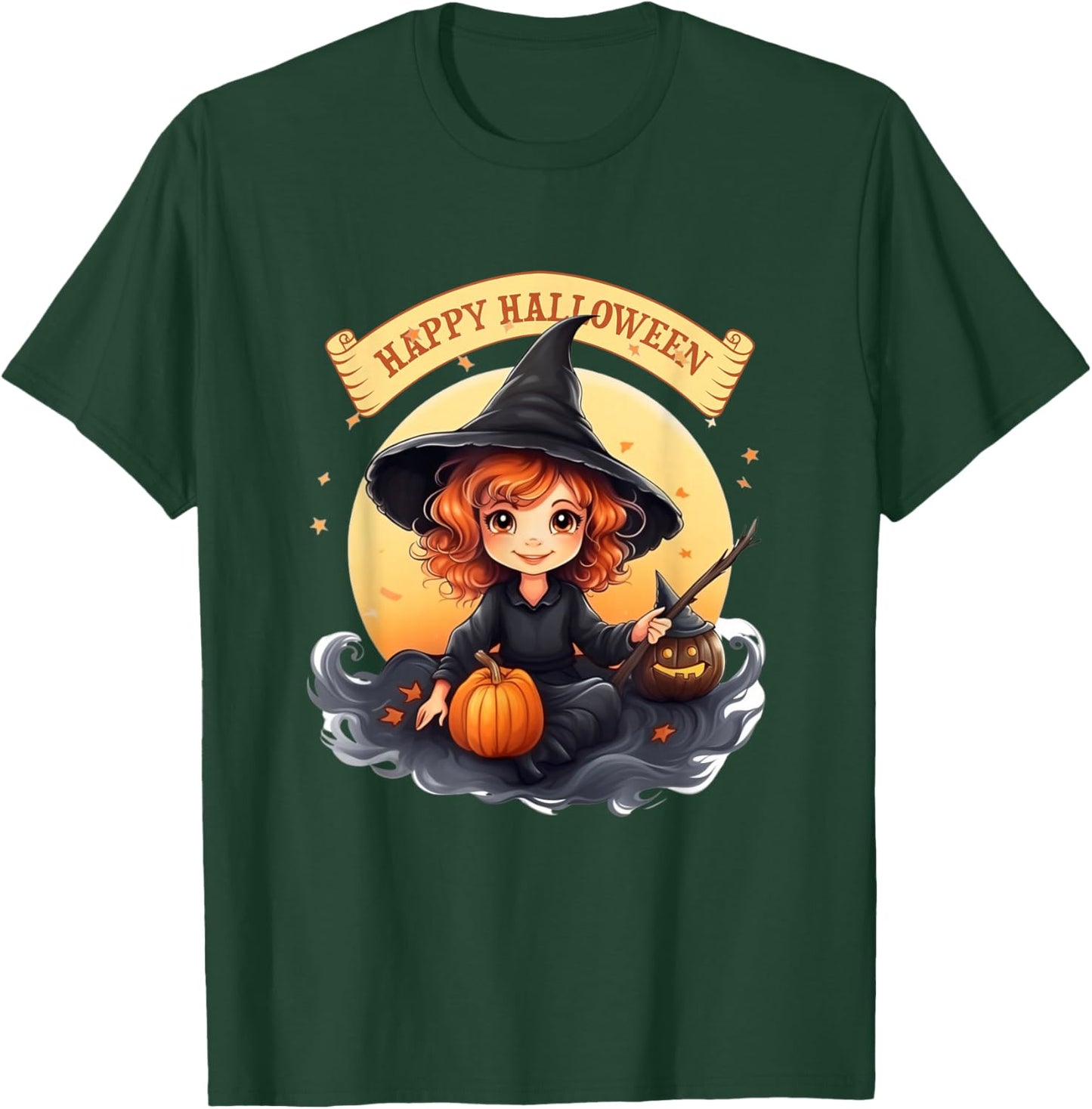Children's Fashion - Halloween Cute Witch with Creepy Something T-Shirt - T-Shirt | Forest