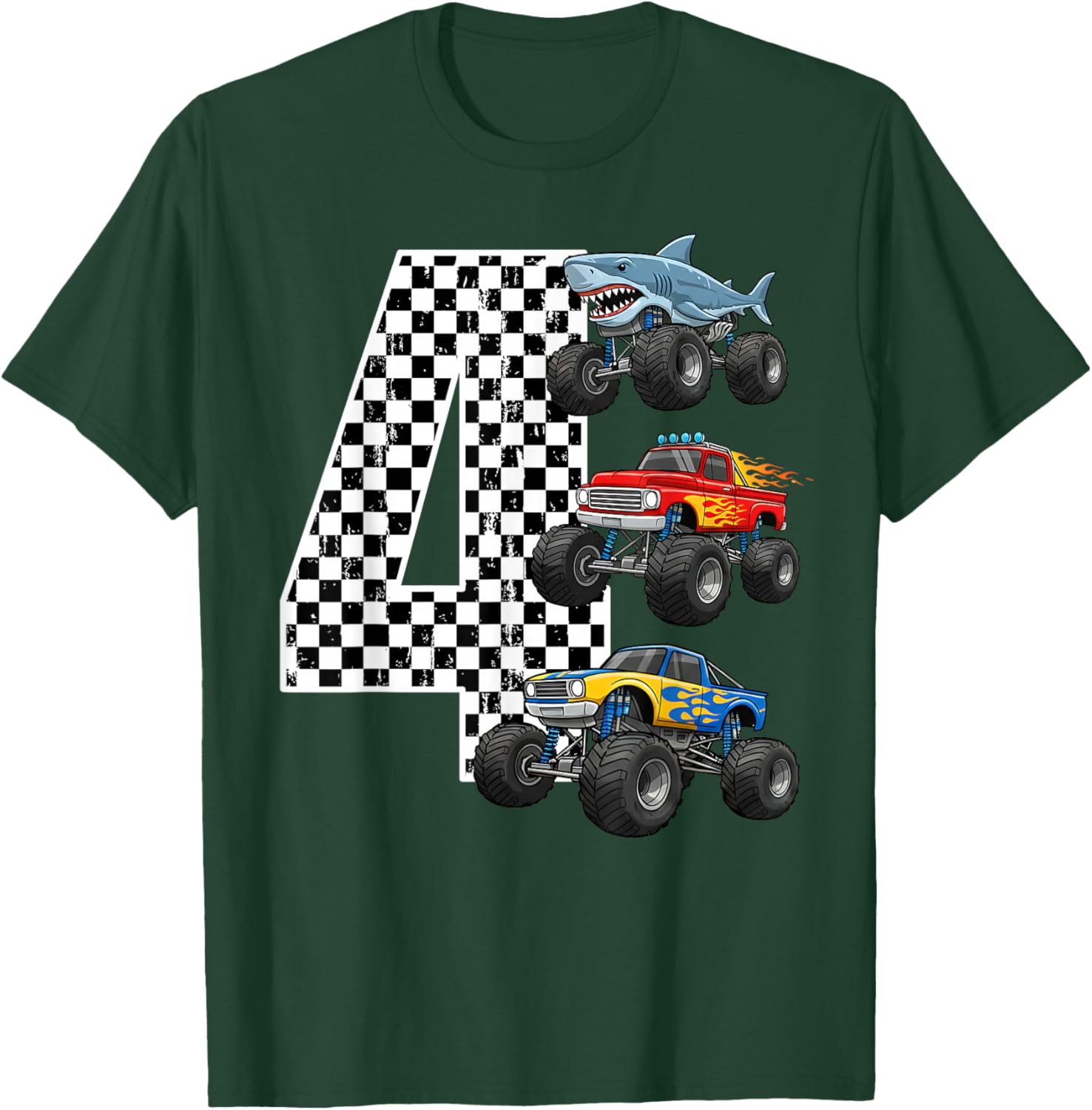 Birthday Monster Truck 4 Year Old Boys 4th Party T-Shirt - T-Shirt | Forest
