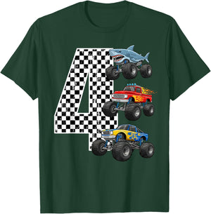Birthday Monster Truck 4 Year Old Boys 4th Party T-Shirt - T-Shirt | Forest