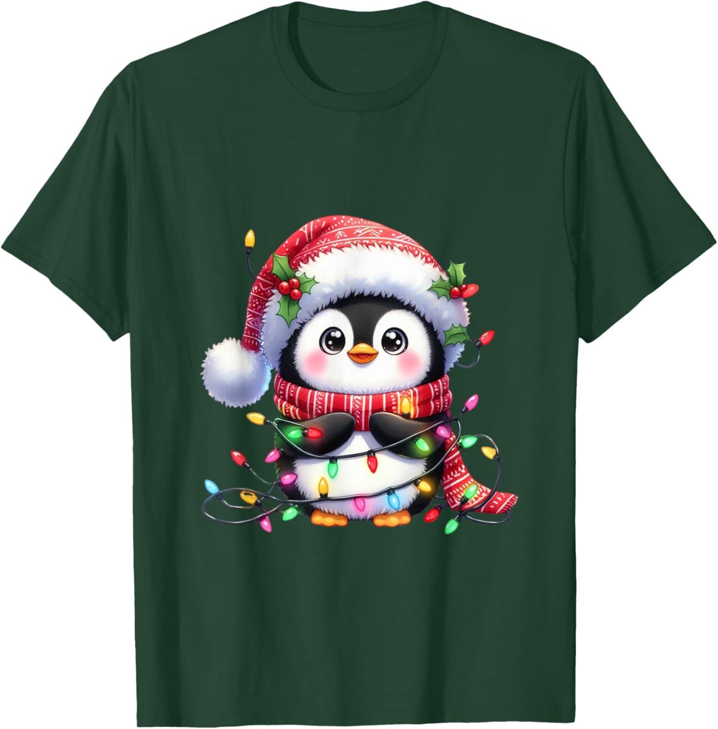 Penguin Christmas Lights Santa Hat Xmas Penguin Lover T-Shirt - T-Shirt | Forest
