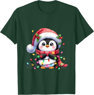 Penguin Christmas Lights Santa Hat Xmas Penguin Lover T-Shirt - T-Shirt | Forest