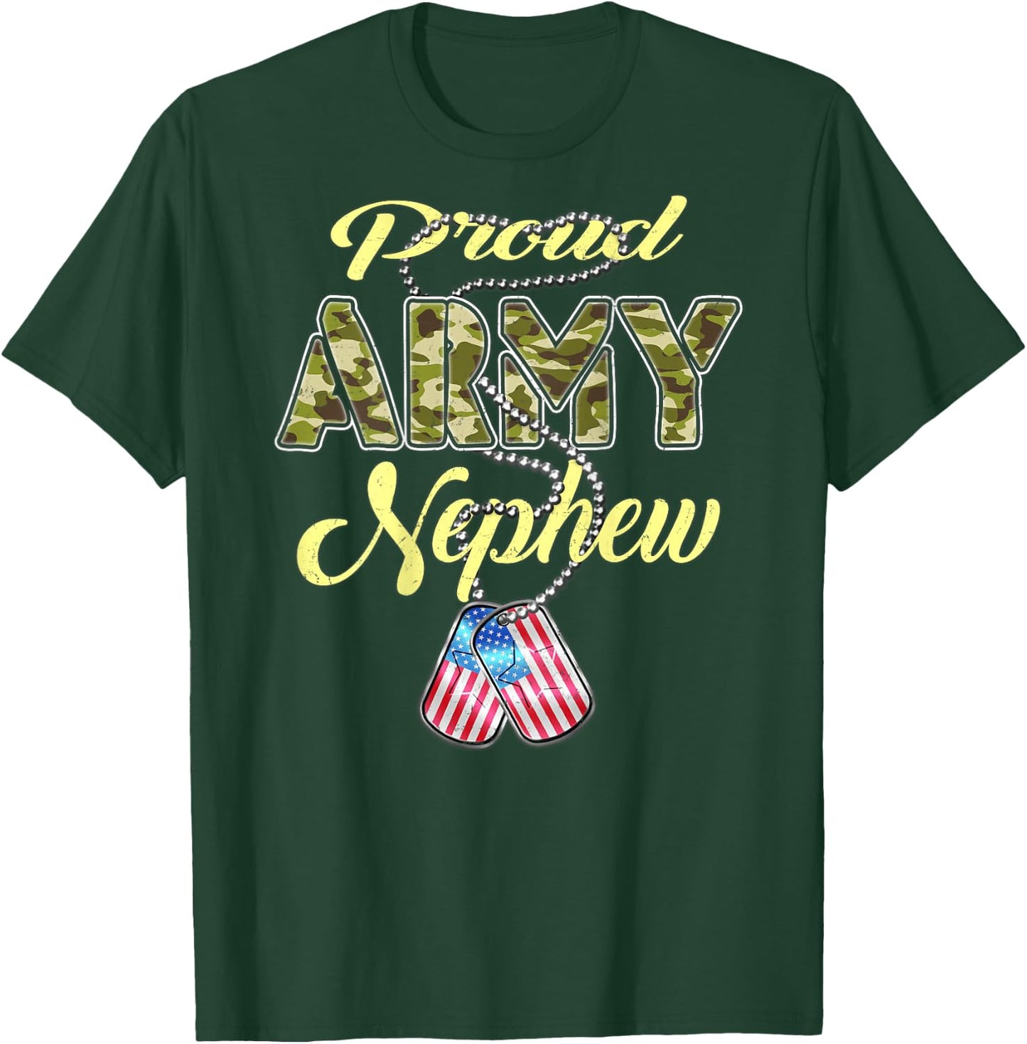 Proud Army Nephew US Flag Dog Tags Pride Military Family T-Shirt - T-Shirt | Forest